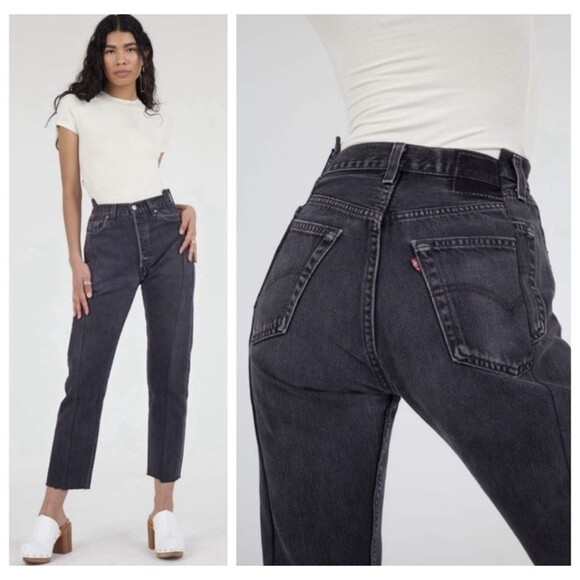 Vintage EB DENIM OG Reinvented Reconstructed Jeans Asymmetrical Black Womens 27 - Picture 1 of 11